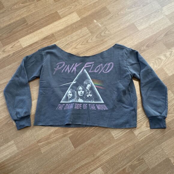 Grayson Threads Sweaters - Pink Floyd "Dark Side" Size XS Cropped Lightweight Sweatshirt Gray Off Shoulder